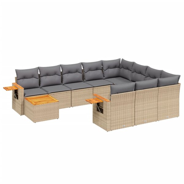 vidaXL Salon de jardin 11 Pièces avec coussins beige résine tressée