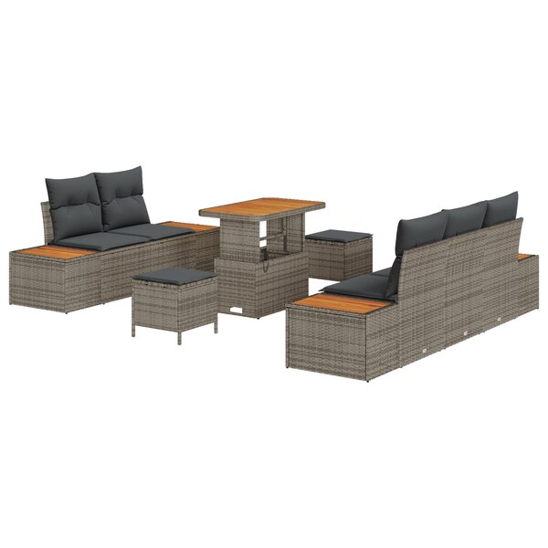 ensemble de salon de jardin 8 pièces vidaXL avec coussins gris en rattan poly acacia