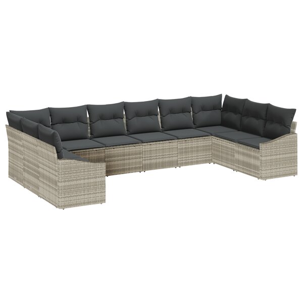 vidaXL Ensemble de salle à manger de jardin de 10 pièces avec coussins gris clair en poly rattan
