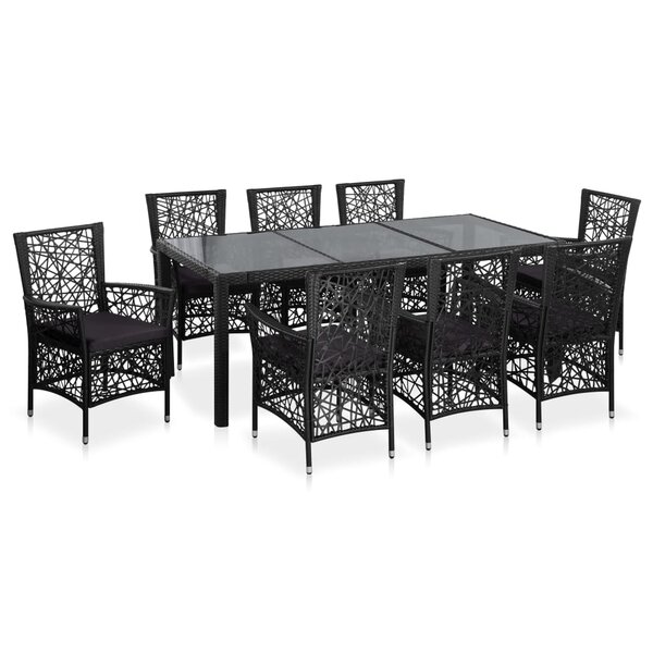 vidaXL Ensemble à manger d'extérieur 9 Pièces Résine tressée Noir