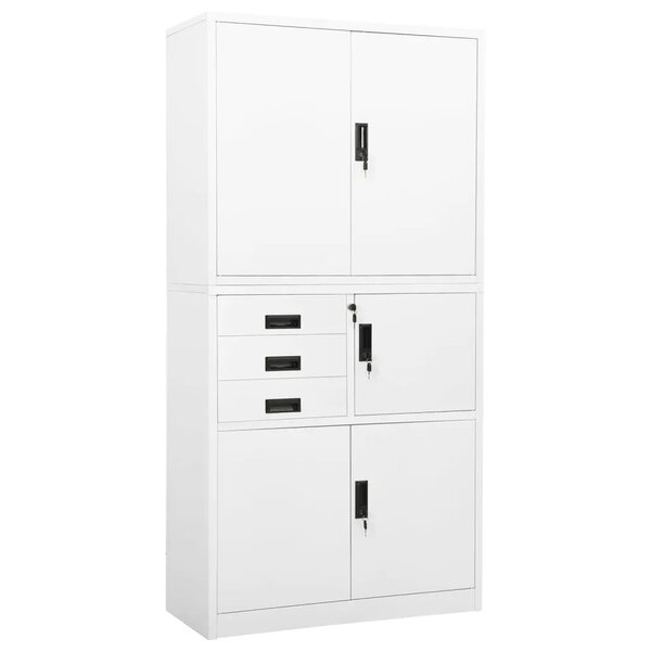 Armoire de bureau en acier design contemporain avec 3 étagères réglables 90 x 40 x 180 cm en acier blanc 02_0046911