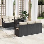 vidaXL Ensemble de canapé de jardin avec coussin 7 Pièces Noir et crème