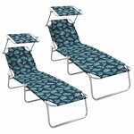 vidaXL Chaises longues pliantes 2 pièces avec auvent motif feuilles en tissu Oxford 600D