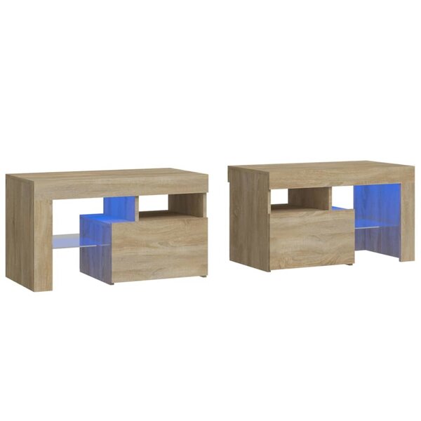vidaXL Tables de chevet 2 Pièces lumières LED Chêne sonoma 70x36 5x40 cm