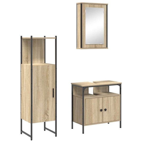 vidaXL Ensemble de mobilier de salle de bain avec étagère 3 Pièces Marron