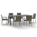 vidaXL Ensemble à manger jardin et coussins 7 Pièces Noir et gris Rotin