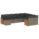 vidaXL Salon de jardin avec coussins 10 Pièces gris résine tressée