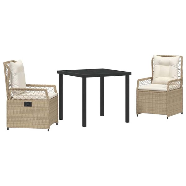 vidaXL Ensemble de salle à manger pour jardin 3 Pièces Beige polyrotin