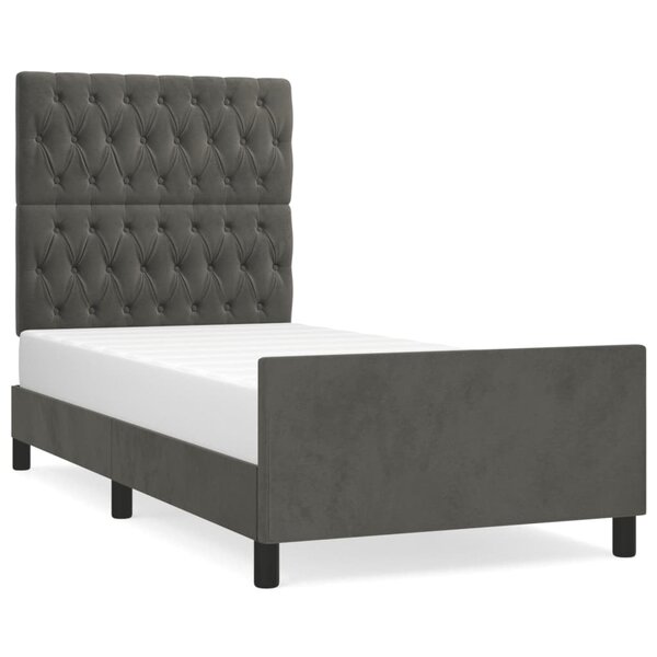 vidaXL Cadre de lit avec tête de lit Gris foncé 90x200 cm Velours