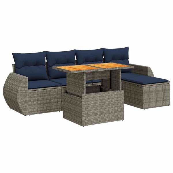 vidaXL Salon de jardin 6 Pièces avec coussins gris résine tressée