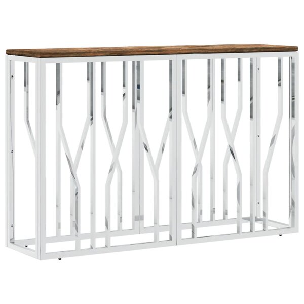 vidaXL Table console acier inoxydable et bois massif de récupération