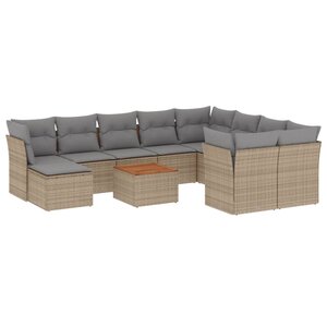 vidaXL Salon de jardin et coussins 11 Pièces mélange beige résine tressée