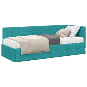 vidaXL Cadre de lit d'angle avec matelas 2 Pièces Turquoise Velours
