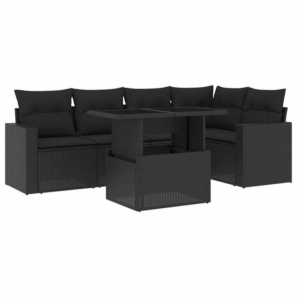 vidaXL Salon de jardin 6 Pièces avec coussins noir résine tressée