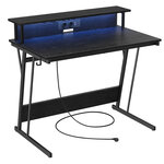 Bureau gaming avec led et multiprise table gamer bureau informatique avec rehausseur d’écran pour 2 ordinateurs pour chambre noir 12_0004634