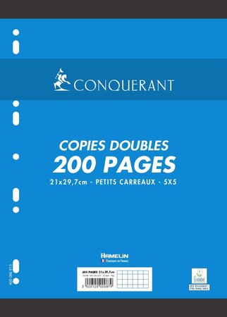 Pqt de 200 Pages Copies Doubles Format A4 Quadrillé 5x5 70g CONQUÉRANT SEPT