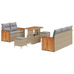 Ensemble de 8 Pièces de Canapé de Jardin avec Coussins Beige Rattan Poly Acacia