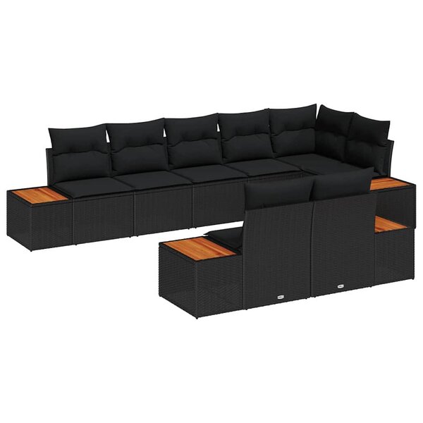 vidaXL Ensemble de canapé de jardin avec coussin 8 Pièces Noir Poly rotin