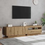 vidaXL Meuble TV avec lumières LED chêne artisanal bois d'ingénierie