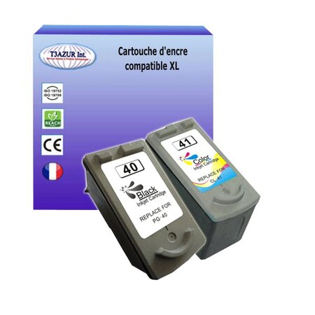 2x cartouches compatibles avec canon pixma ip1700  ip1800  ip1900  ip2200 remplace canon pg40  cl41 (noire+couleur)  - t3azur