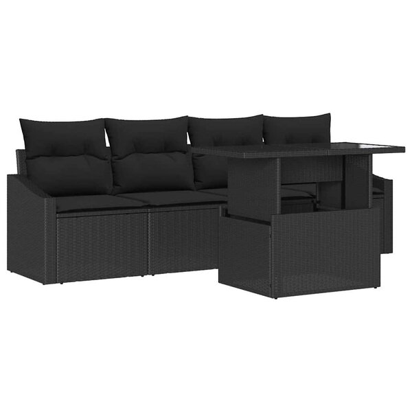 vidaXL Ensemble de canapé de jardin avec coussin 5 Pièces Noir polyrotin