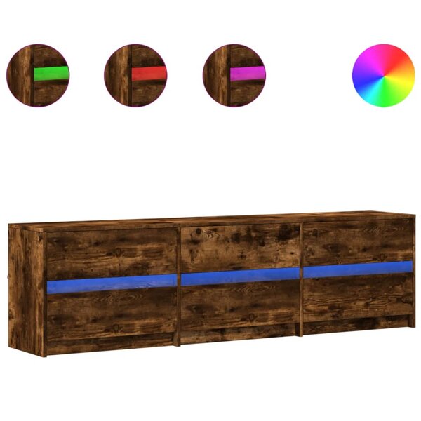 vidaXL Meuble TV avec LED chêne fumé 180x34x50 cm bois d'ingénierie