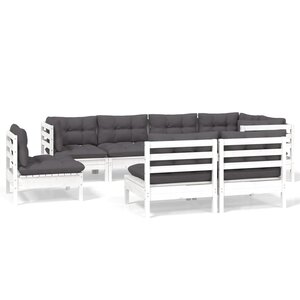 vidaXL Salon de jardin 8 Pièces avec coussins blanc bois de pin massif