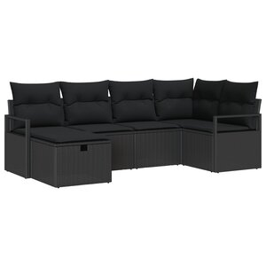 Set de canapé de jardin vidaXL 6 pièces avec coussins en rattan poly noir