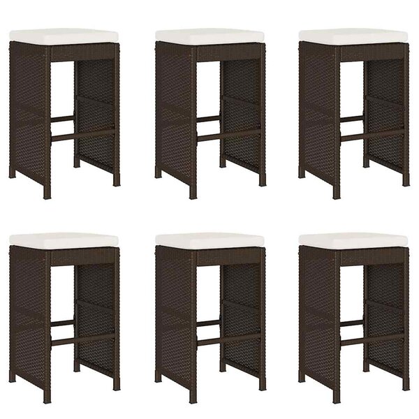 vidaXL Tabourets de bar jardin coussins lot de 6 marron résine tressée