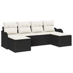 Ensemble de Canapé de Jardin 6 pièces avec Coussins Noir Rattan Poly