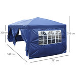 Tonnelle tente de reception pliante pavillon chapiteau barnum 5 91l x 2 97l x 2 55h cm bleu cote demontables