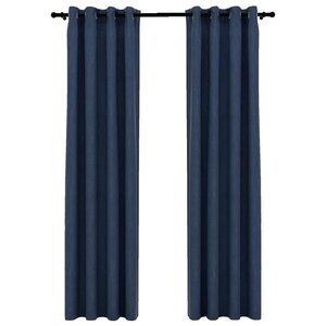 vidaXL Rideaux occultants Aspect lin avec œillets 2 Pièces Bleu 140x245cm