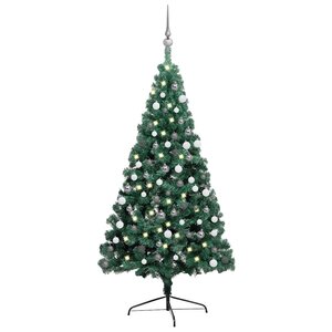 vidaXL Demi-arbre de Noël artificiel pré-éclairé et boules vert 210 cm