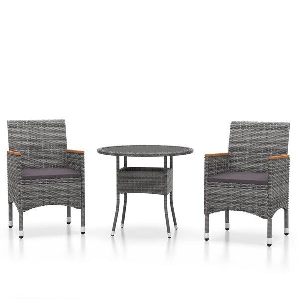 vidaXL Mobilier à dîner de jardin 3 Pièces Résine tressée Gris