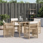 vidaXL Chaises de jardin avec coussins lot de 4 beige résine tressée