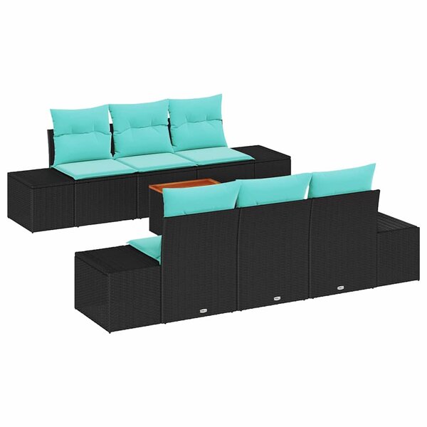 vidaXL Ensemble de canapé de jardin 7 Pièces Noir et turquoise polyrotin