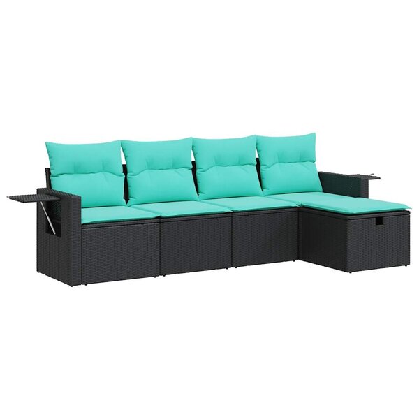 vidaXL Salon de jardin 5 Pièces avec coussins noir résine tressée