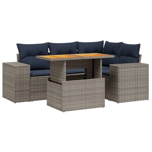 vidaXL Salon de jardin 5 Pièces avec coussins gris résine tressée