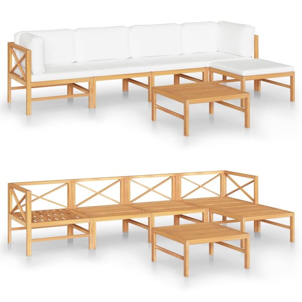 vidaXL Salon de jardin 6 Pièces avec coussins crème Bois de teck solide
