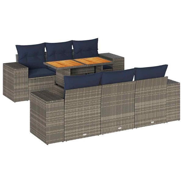 vidaXL Salon de jardin avec coussins 7 Pièces gris résine tressée