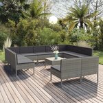 vidaXL Salon de jardin 12 Pièces avec coussins Résine tressée Gris