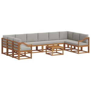 vidaXL Ensemble de canapés d'extérieur 11 Pièces Gris Naturel et Clair