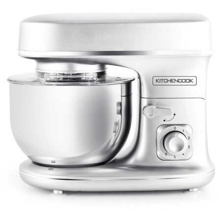 KITCHEN COOK Robot Pétrin Revolve Silver - 1300W - Bol acier inoxydable 5L - 6 vitesses - Bras amovible 35° - Kit pâtisserie