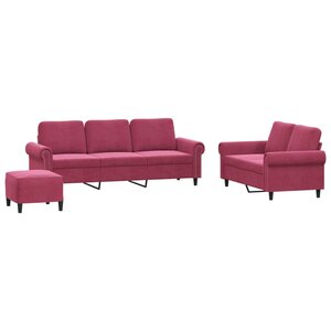 vidaXL Ensemble de canapés 3 Pièces avec coussins Rouge bordeaux Velours