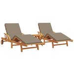 vidaXL Chaises longues 2 pièces avec coussins et table taupe en acacia