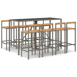 vidaXL Ensemble de bar jardin 9 Pièces gris poly rotin/bois massif acacia