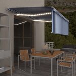 vidaXL Auvent manuel rétractable avec store et LED 4x3 m Bleu et blanc