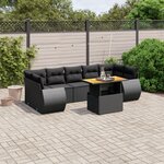 vidaXL Salon de jardin 8 Pièces avec coussins noir résine tressée