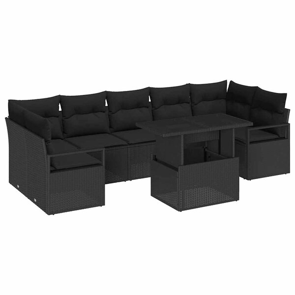 vidaXL Ensemble de canapé de jardin avec coussin 8 Pièces Noir polyrotin