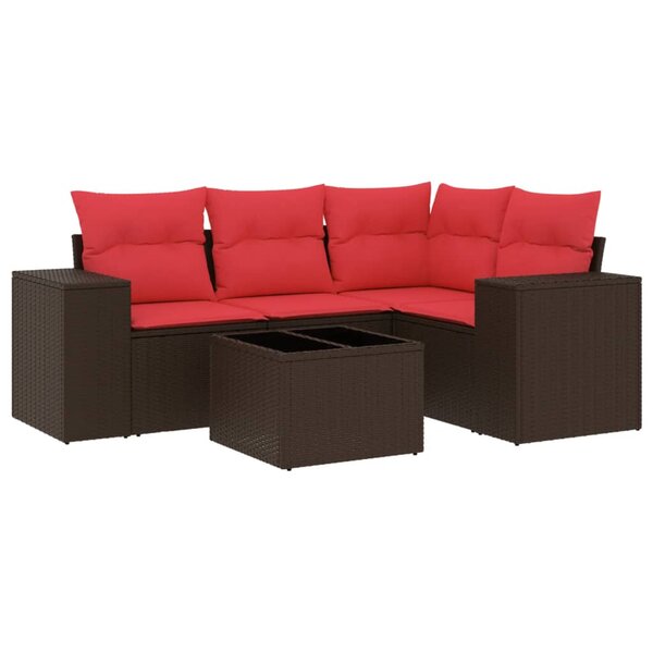 vidaXL Salon de jardin avec coussins 5 Pièces marron résine tressée